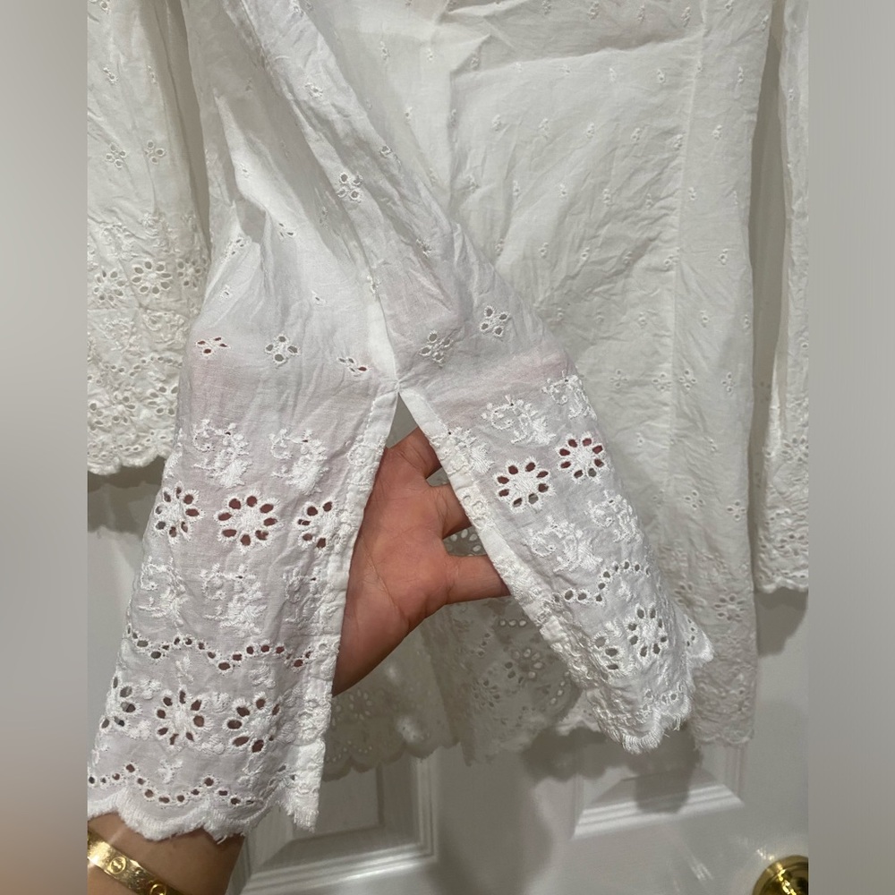 Shoshana Swimwear White Eyelet Tunic 100% Cotton Dress SzL -runs Small - Picture 2 of 9